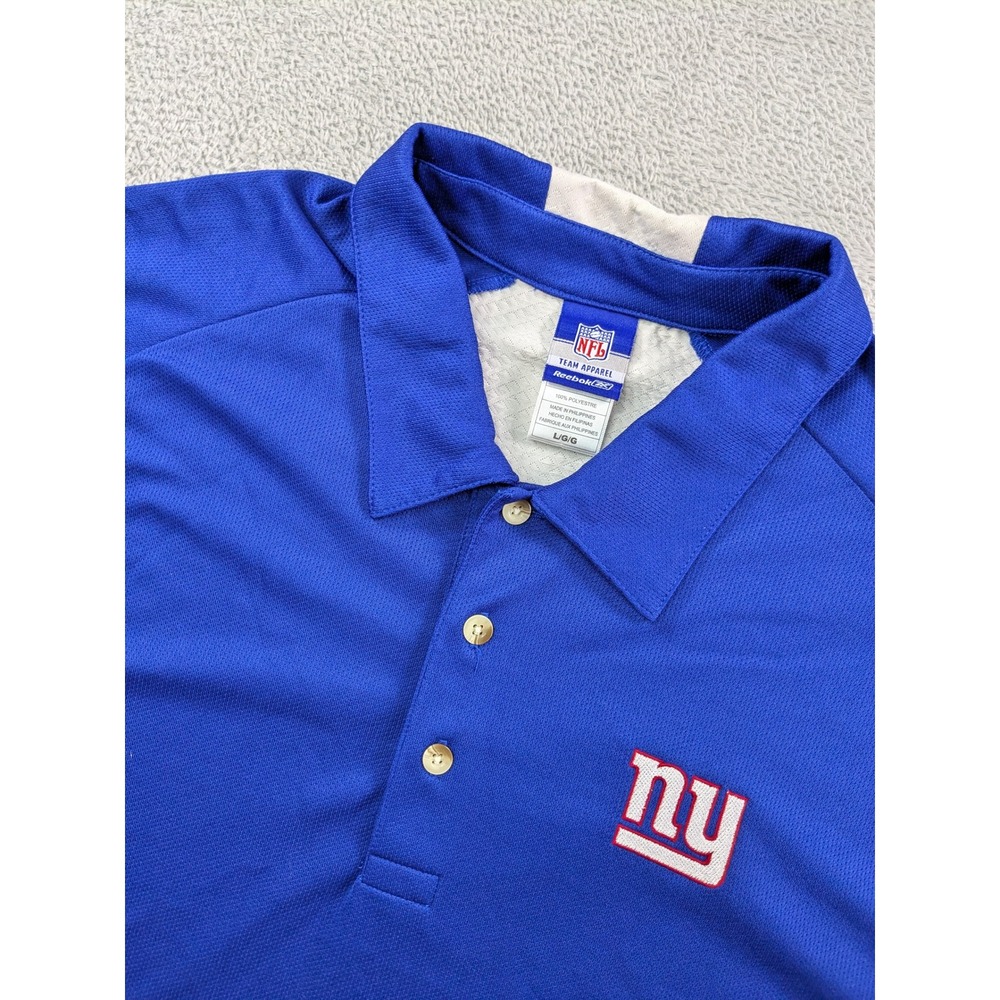 Reebok NFL Team Apparel New York Giants Blue Polo Shirt Mens Large L Embroidered